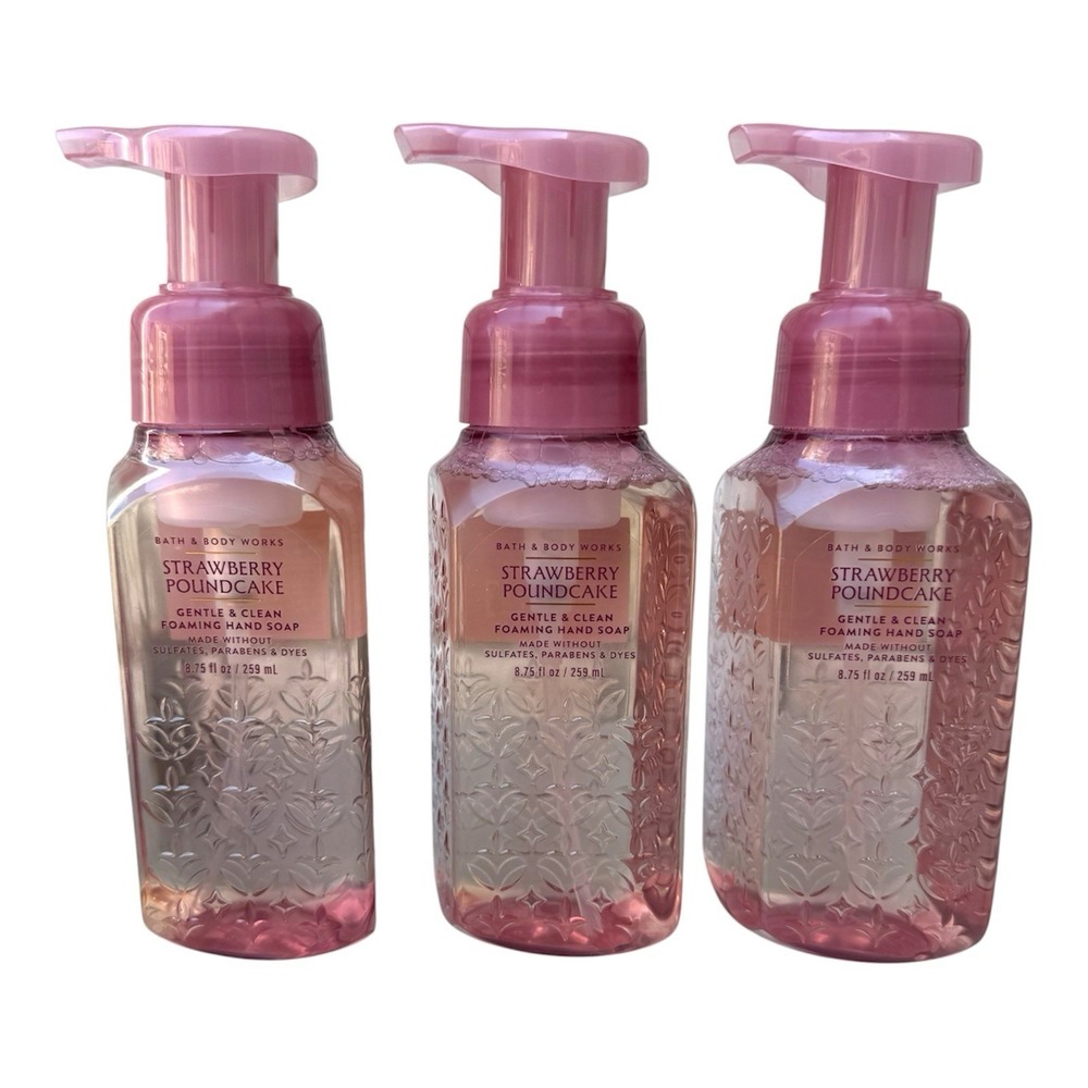 3 NEW Bath & Body Works Strawberry Pound Cake Gentle Foaming Hand Soap 8.75 oz